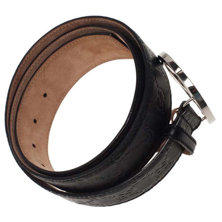 Pre Owned Gucci Guccissima Black Leather Interlocking G Buckle Belt 105 CM