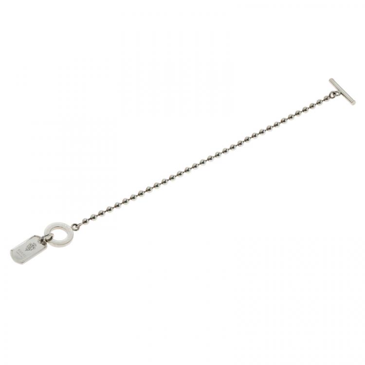 Pre Owned Gucci Crest  Dog Tag Silver Bracelet