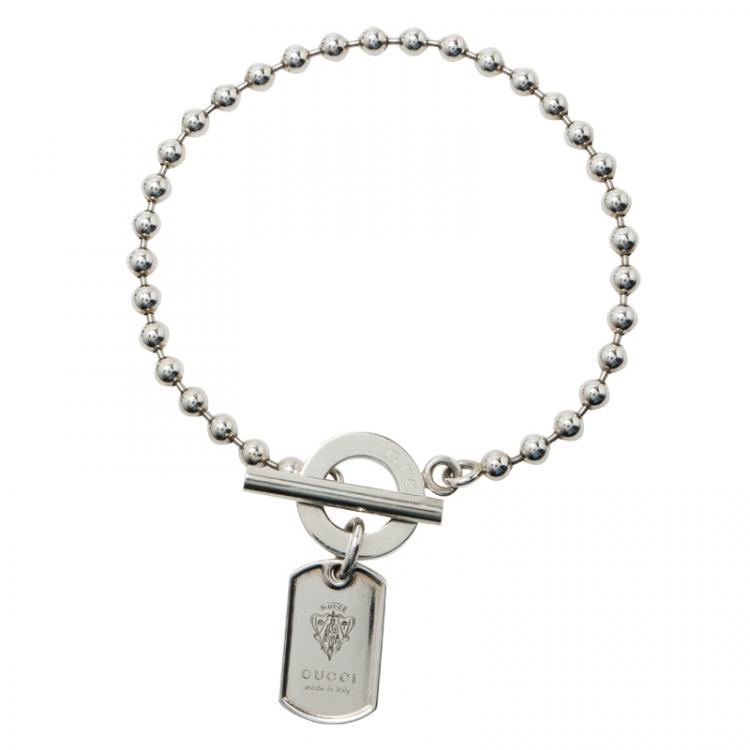 Pre Owned Gucci Crest  Dog Tag Silver Bracelet