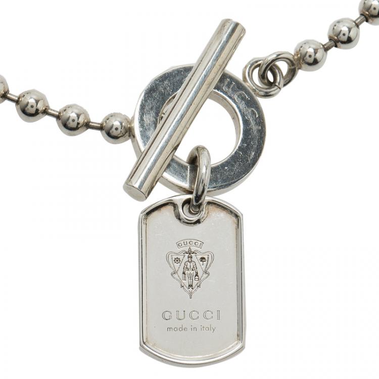Pre Owned Gucci Crest  Dog Tag Silver Bracelet
