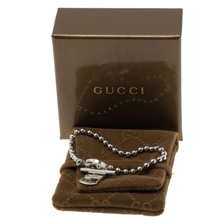 Pre Owned Gucci Crest  Dog Tag Silver Bracelet