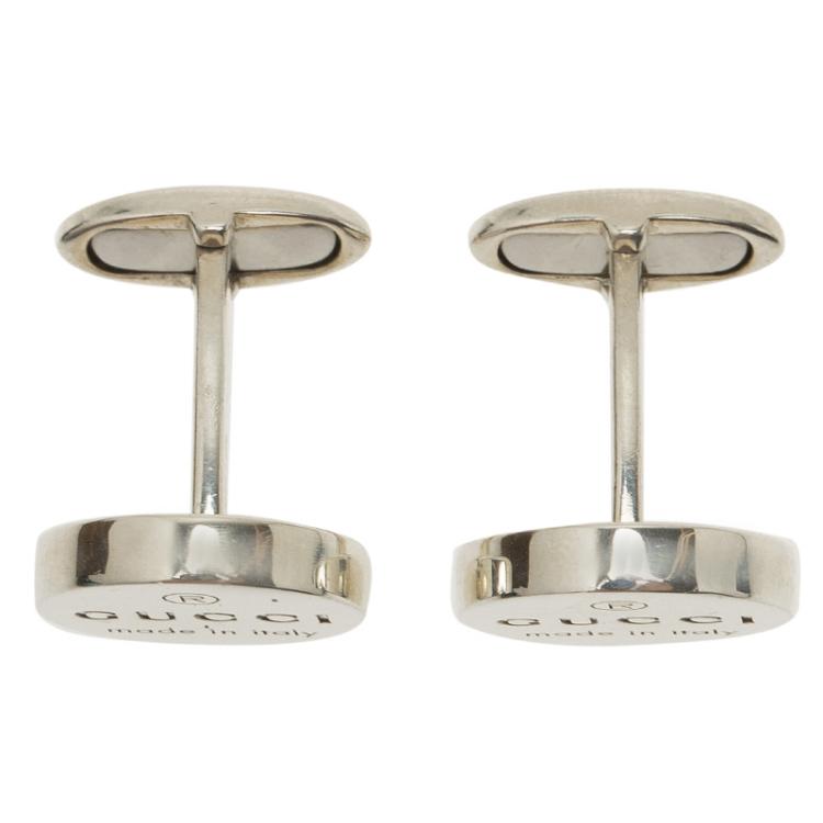 Pre Owned Gucci Silver Stainless Steel Classic Cufflinks