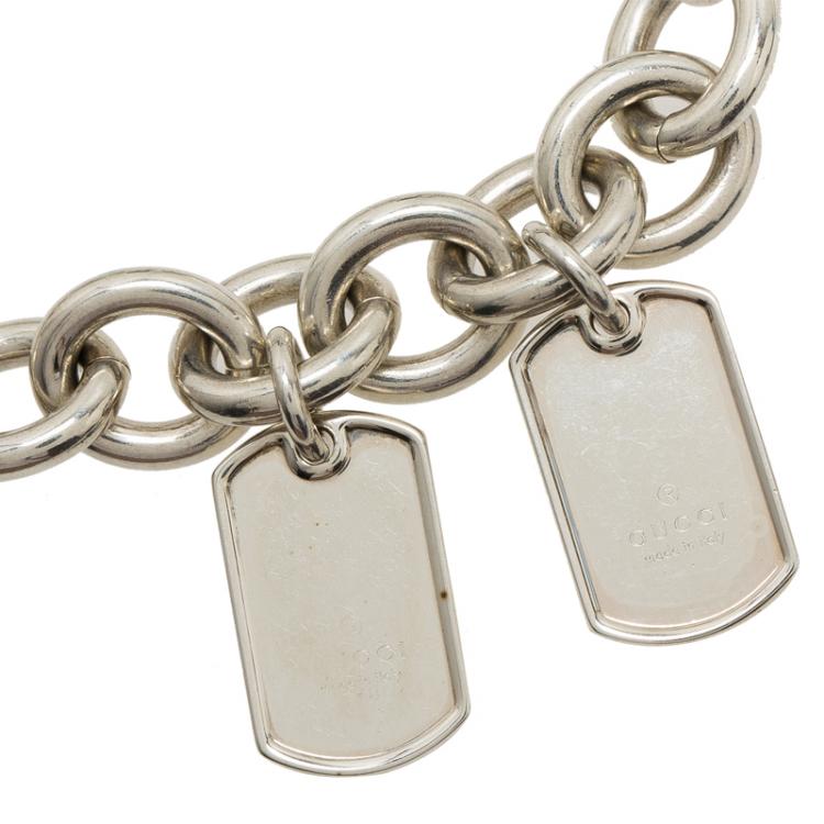 Pre Owned Gucci Dog Tag Silver Chain Bracelet