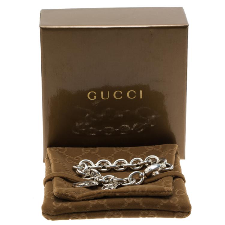 Pre Owned Gucci Dog Tag Silver Chain Bracelet