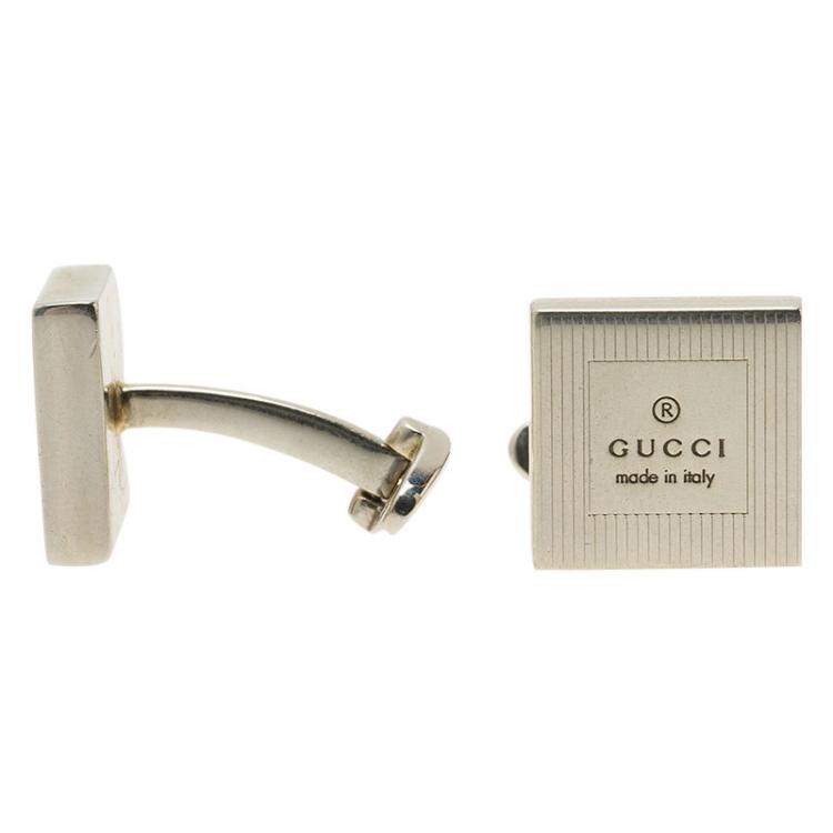 Pre Owned Gucci Silver Stainless Steel Classic Cufflinks