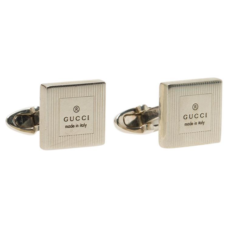 Pre Owned Gucci Silver Stainless Steel Classic Cufflinks