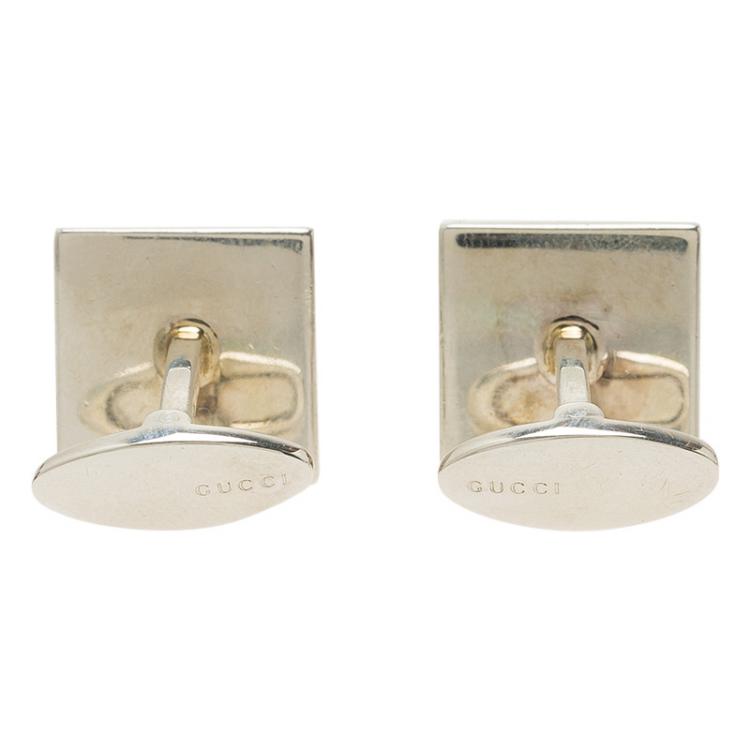 Pre Owned Gucci Silver Stainless Steel Classic Cufflinks