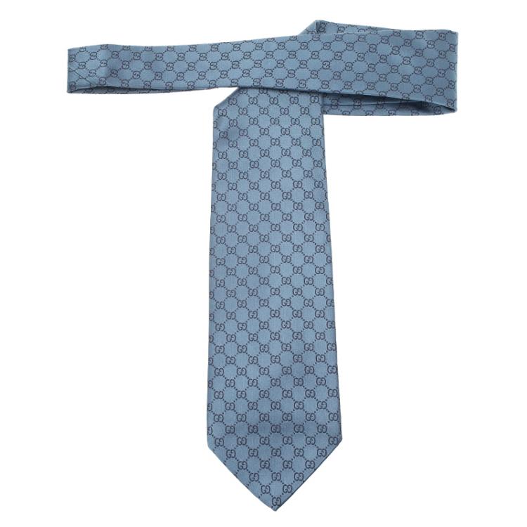 Pre Owned Gucci Blue Guccissima Silk Tie