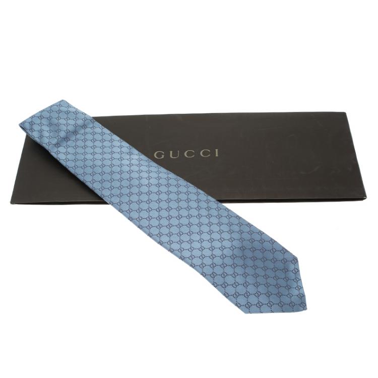 Pre Owned Gucci Blue Guccissima Silk Tie
