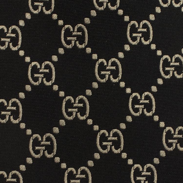 Pre Owned Gucci Black and Beige Guccissima Silk Tie