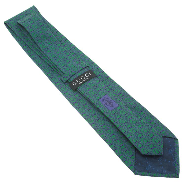 Pre Owned Gucci Green and Blue Printed Silk Tie