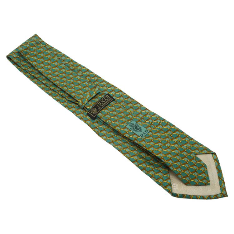 مملوكة مسبقًا Gucci Green and Brown Printed Silk Tie