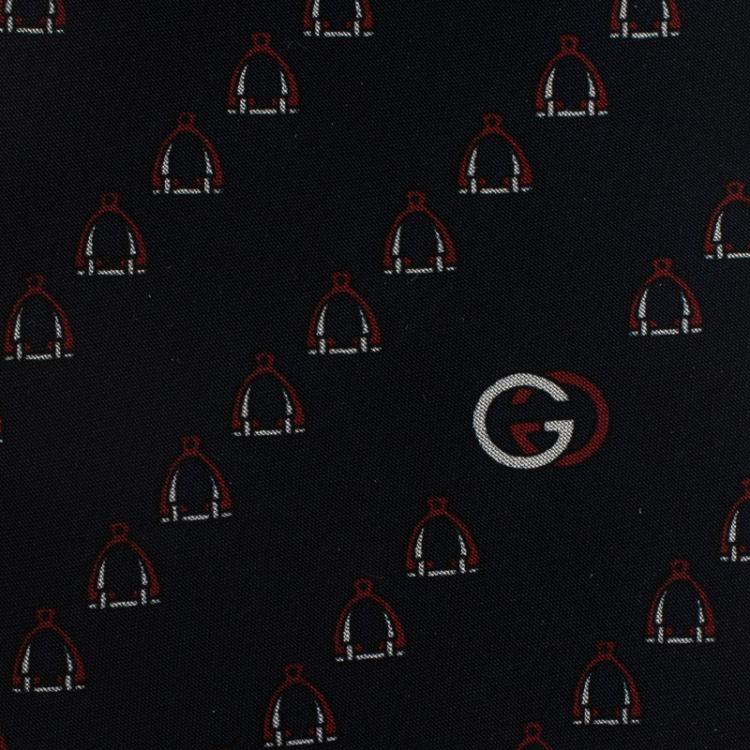 Pre Owned Gucci Navy Blue and Red Printed Silk Tie