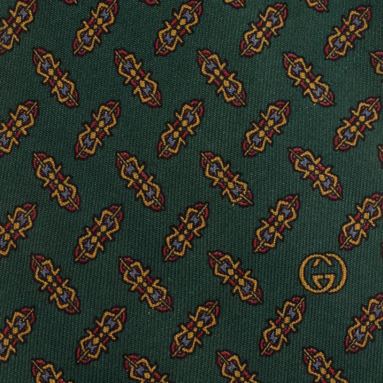 Pre Owned Gucci Green and Red Printed Silk Tie