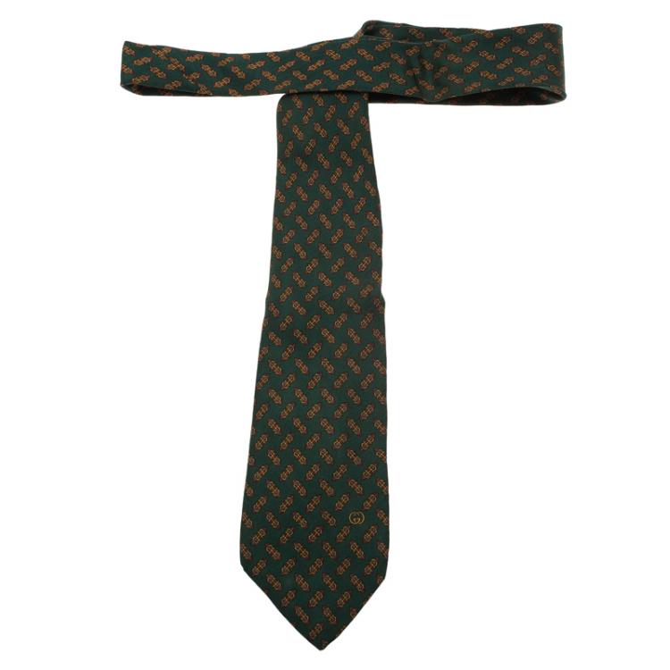 Pre Owned Gucci Green and Red Printed Silk Tie