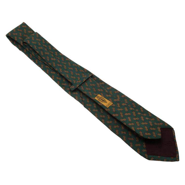 Pre Owned Gucci Green and Red Printed Silk Tie