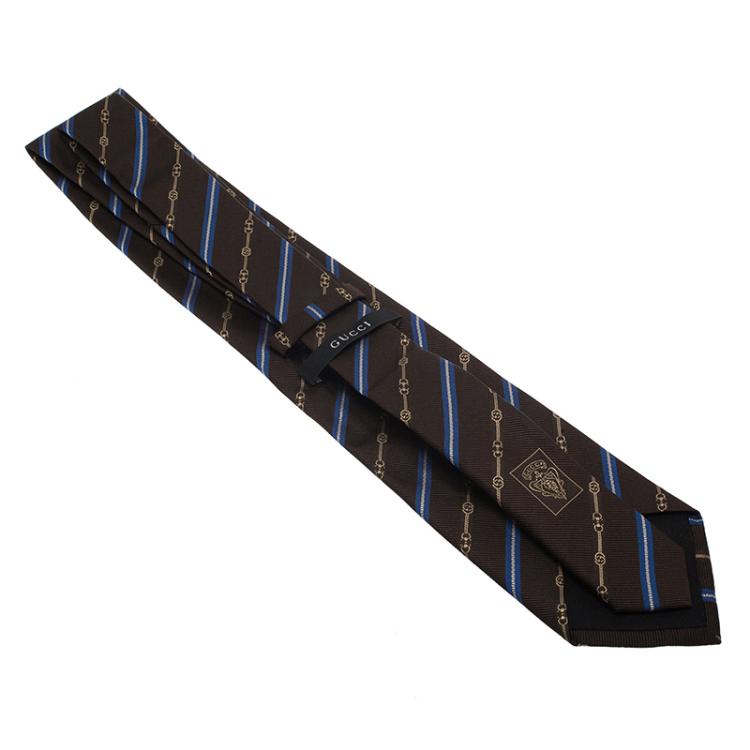 Pre Owned Gucci Brown and Blue Striped Silk Tie
