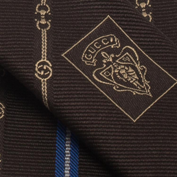 Pre Owned Gucci Brown and Blue Striped Silk Tie