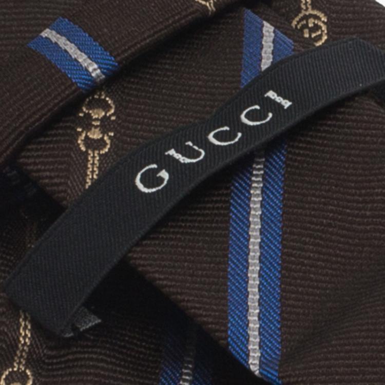 Pre Owned Gucci Brown and Blue Striped Silk Tie