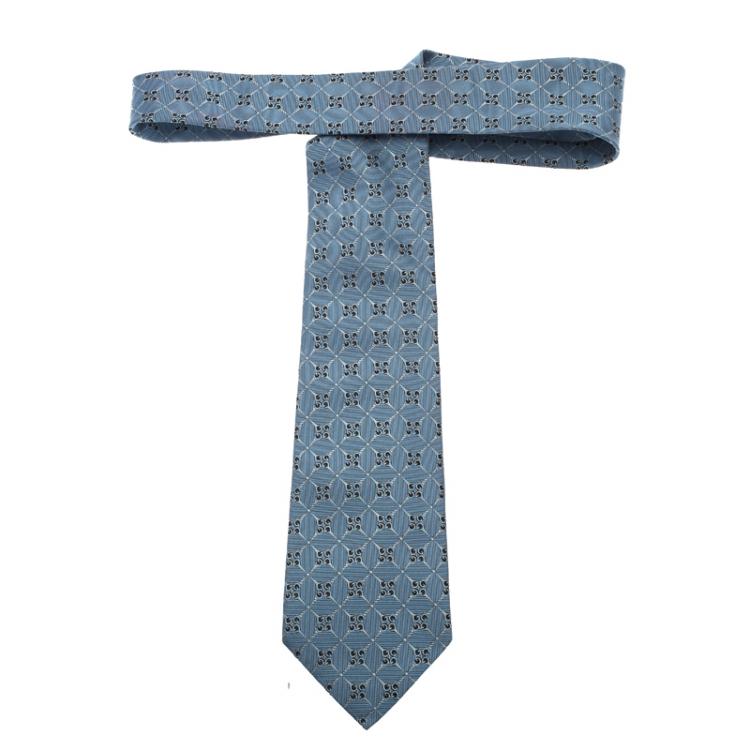 Pre Owned Gucci Monogram Blue Woven Silk Tie