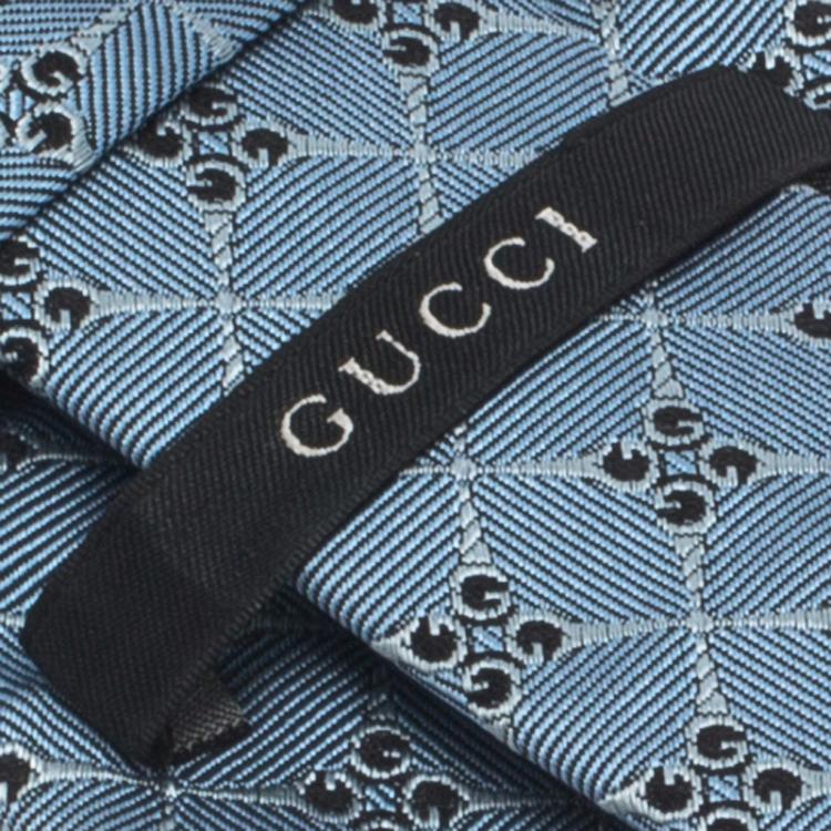 Pre Owned Gucci Monogram Blue Woven Silk Tie