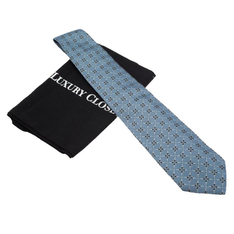 Pre Owned Gucci Monogram Blue Woven Silk Tie