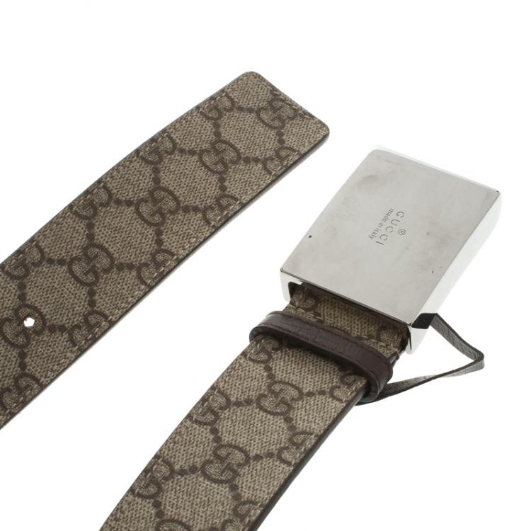 Pre Owned Gucci Beige GG Supreme Canvas Buckle Belt 90 CM