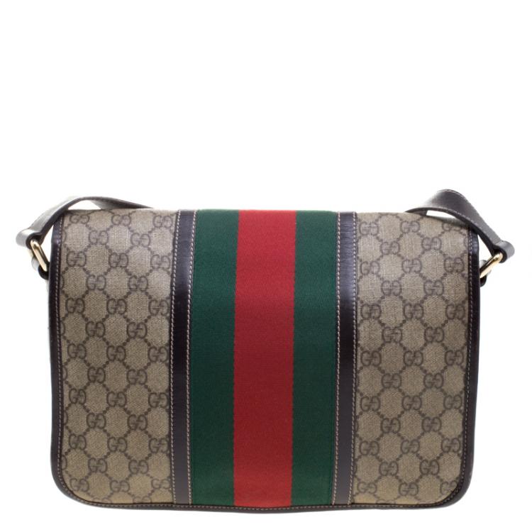 Pre Owned Gucci Beige/Brown GG Supreme Canvas Web Messenger Bag