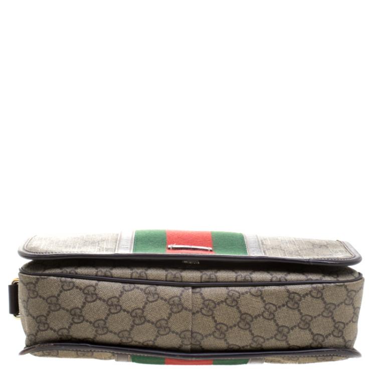 Pre Owned Gucci Beige/Brown GG Supreme Canvas Web Messenger Bag