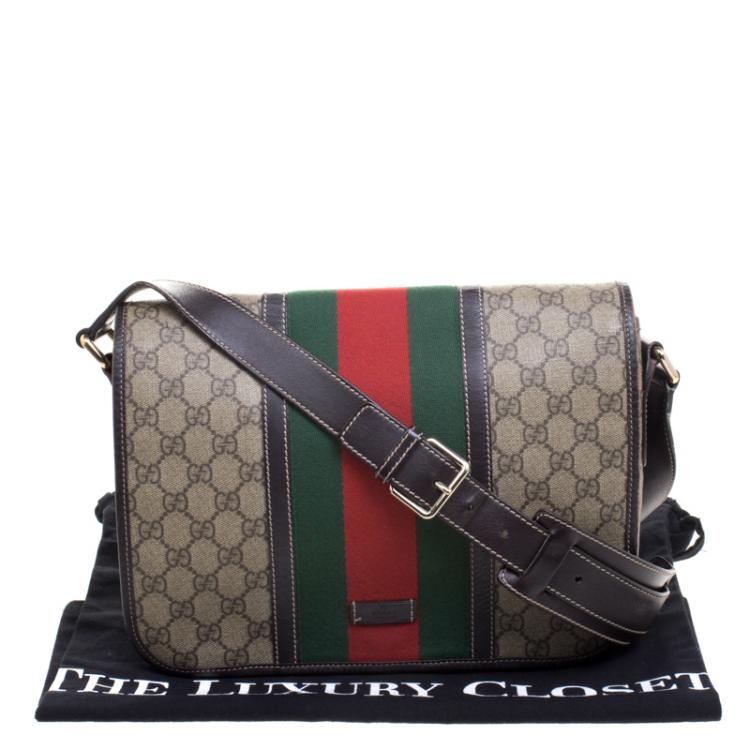 Pre Owned Gucci Beige/Brown GG Supreme Canvas Web Messenger Bag