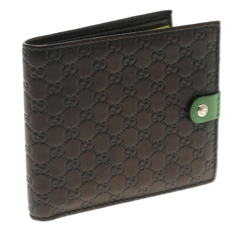 Pre Owned Gucci Metallic Black Micro Guccissima Leather Bifold Wallet