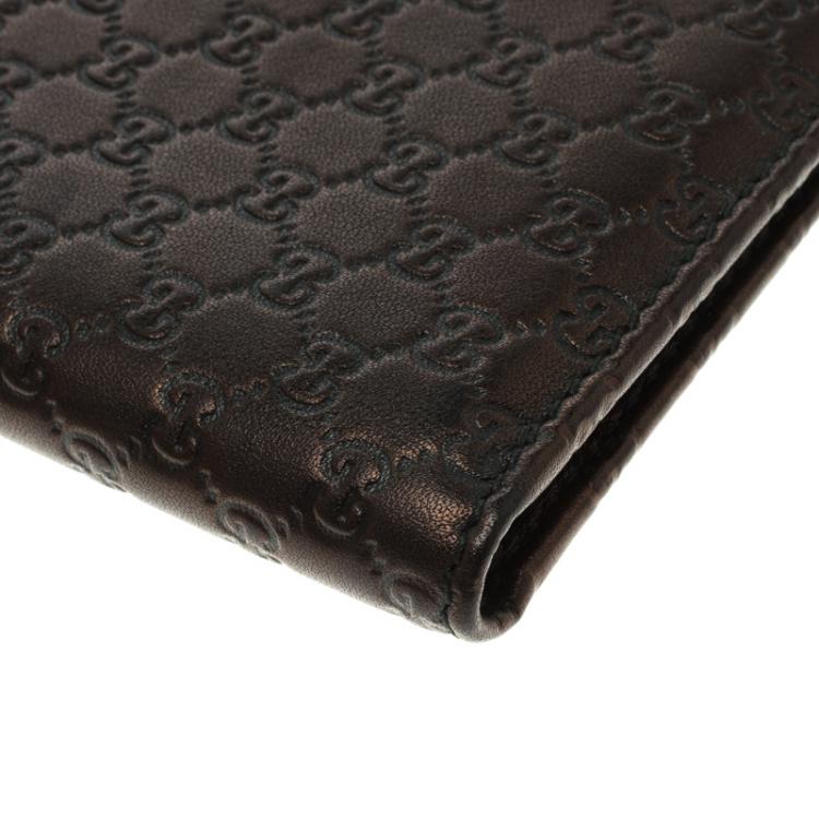 Pre Owned Gucci Metallic Black Micro Guccissima Leather Bifold Wallet