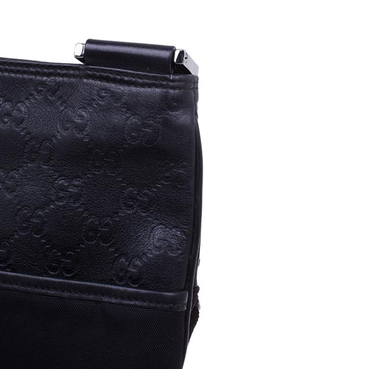 Pre Owned Gucci Black Guccissima Leather/Canvas Flat Messenger Bag