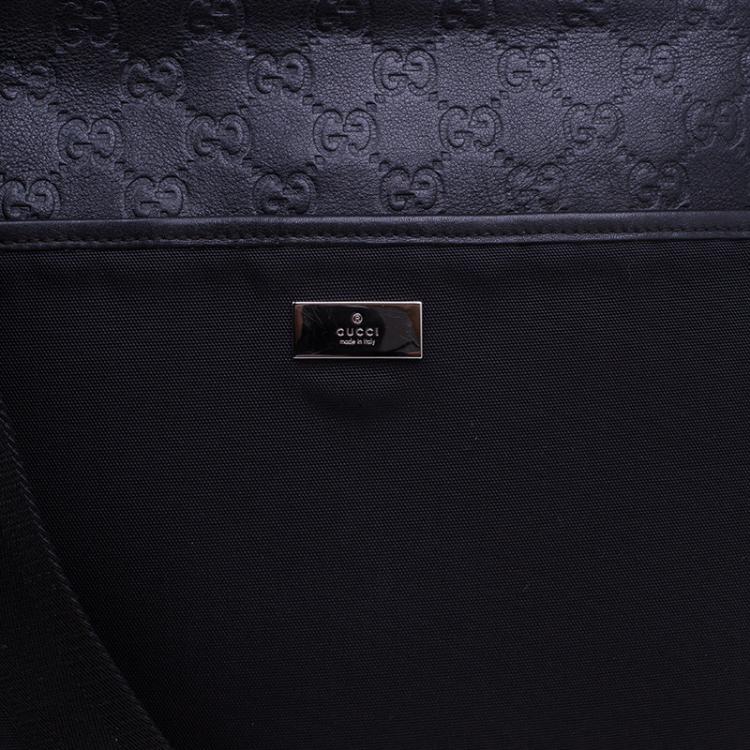 Pre Owned Gucci Black Guccissima Leather/Canvas Flat Messenger Bag