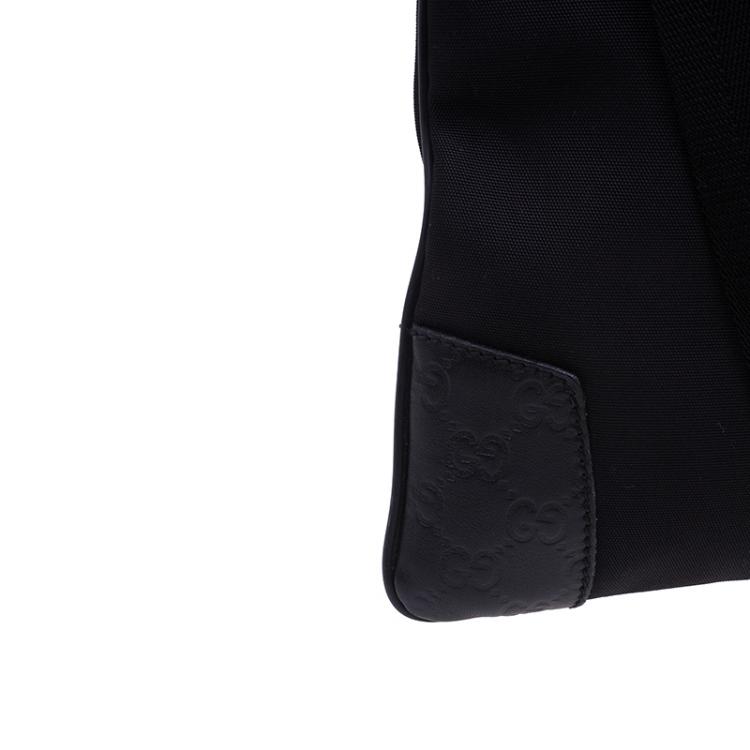 Pre Owned Gucci Black Guccissima Leather/Canvas Flat Messenger Bag