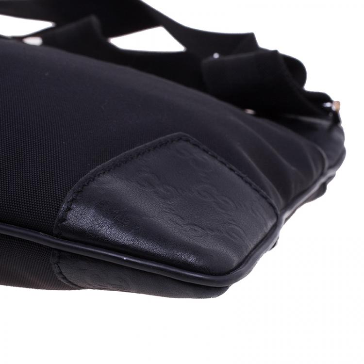 Pre Owned Gucci Black Guccissima Leather/Canvas Flat Messenger Bag