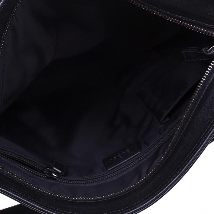 Pre Owned Gucci Black Guccissima Leather/Canvas Flat Messenger Bag