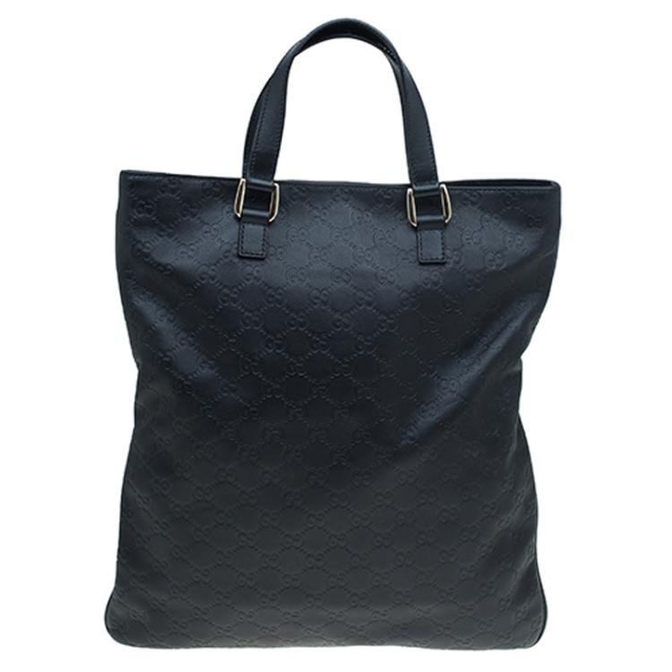 Pre Owned Gucci Black Guccissima Leather Slim Portfolio Tote