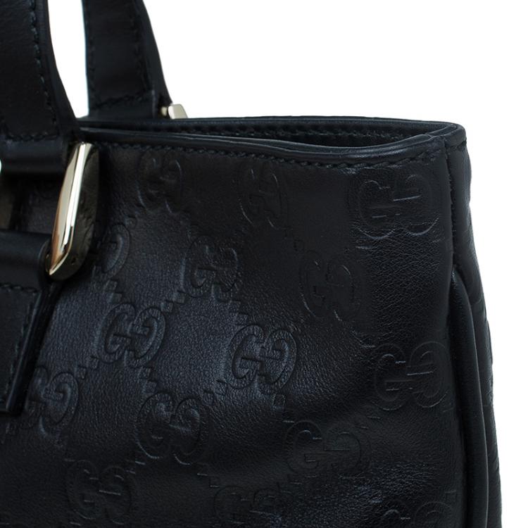 Pre Owned Gucci Black Guccissima Leather Slim Portfolio Tote