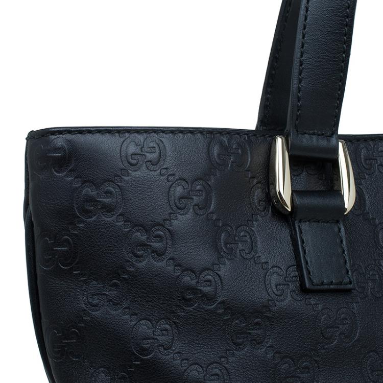Pre Owned Gucci Black Guccissima Leather Slim Portfolio Tote