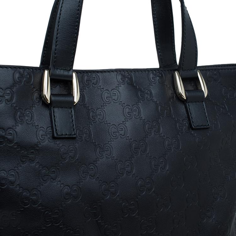 Pre Owned Gucci Black Guccissima Leather Slim Portfolio Tote