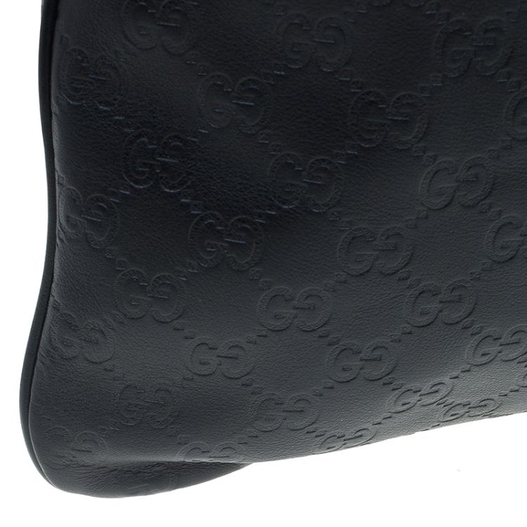 Pre Owned Gucci Black Guccissima Leather Slim Portfolio Tote