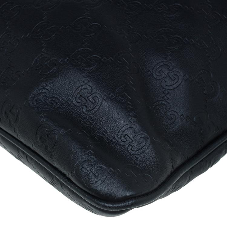 Pre Owned Gucci Black Guccissima Leather Slim Portfolio Tote