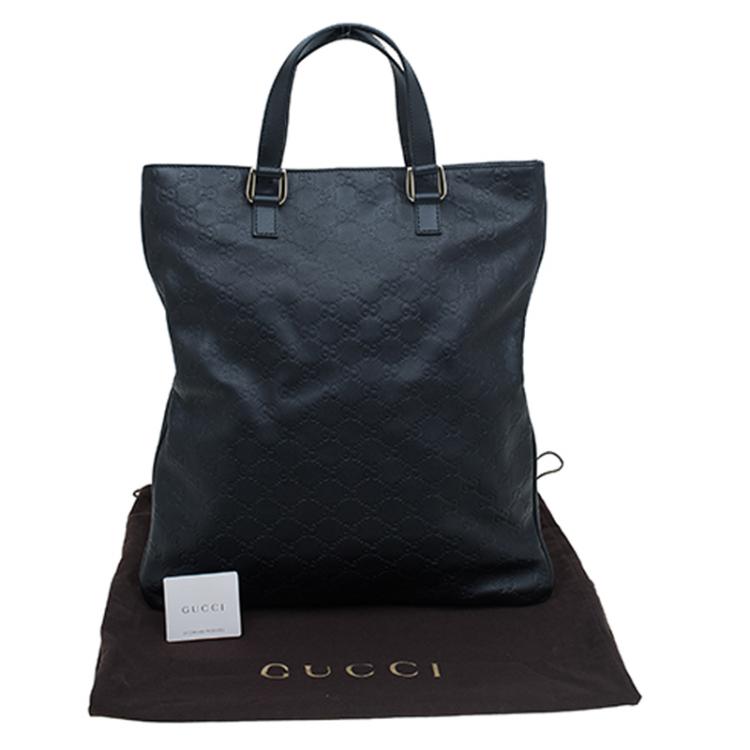Pre Owned Gucci Black Guccissima Leather Slim Portfolio Tote