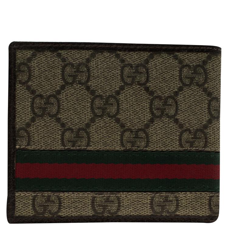 Pre Owned Gucci Brown Guccissima Supreme Canvas Web Detail Bi-Fold Wallet 