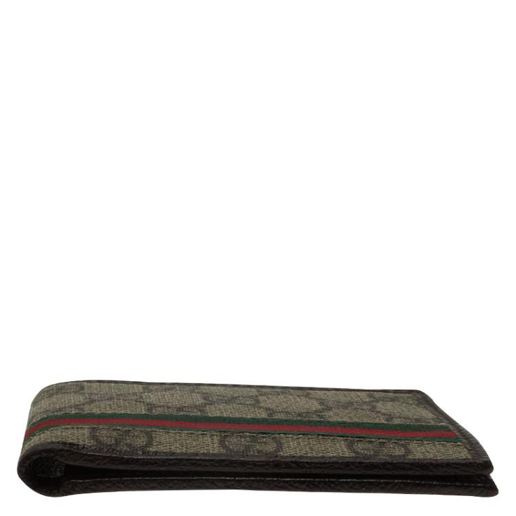 Pre Owned Gucci Brown Guccissima Supreme Canvas Web Detail Bi-Fold Wallet 