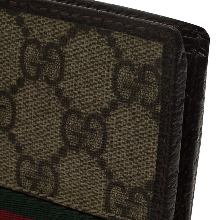 Pre Owned Gucci Brown Guccissima Supreme Canvas Web Detail Bi-Fold Wallet 