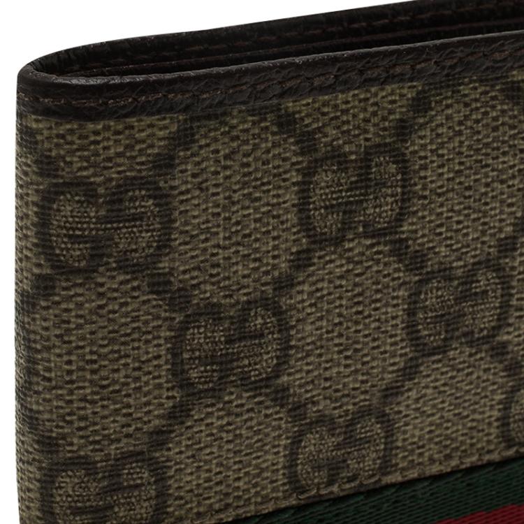 Pre Owned Gucci Brown Guccissima Supreme Canvas Web Detail Bi-Fold Wallet 