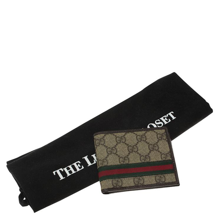 Pre Owned Gucci Brown Guccissima Supreme Canvas Web Detail Bi-Fold Wallet 