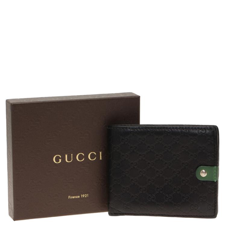 Pre Owned Gucci Black and Green Guccissima Leather Bi-Fold Wallet